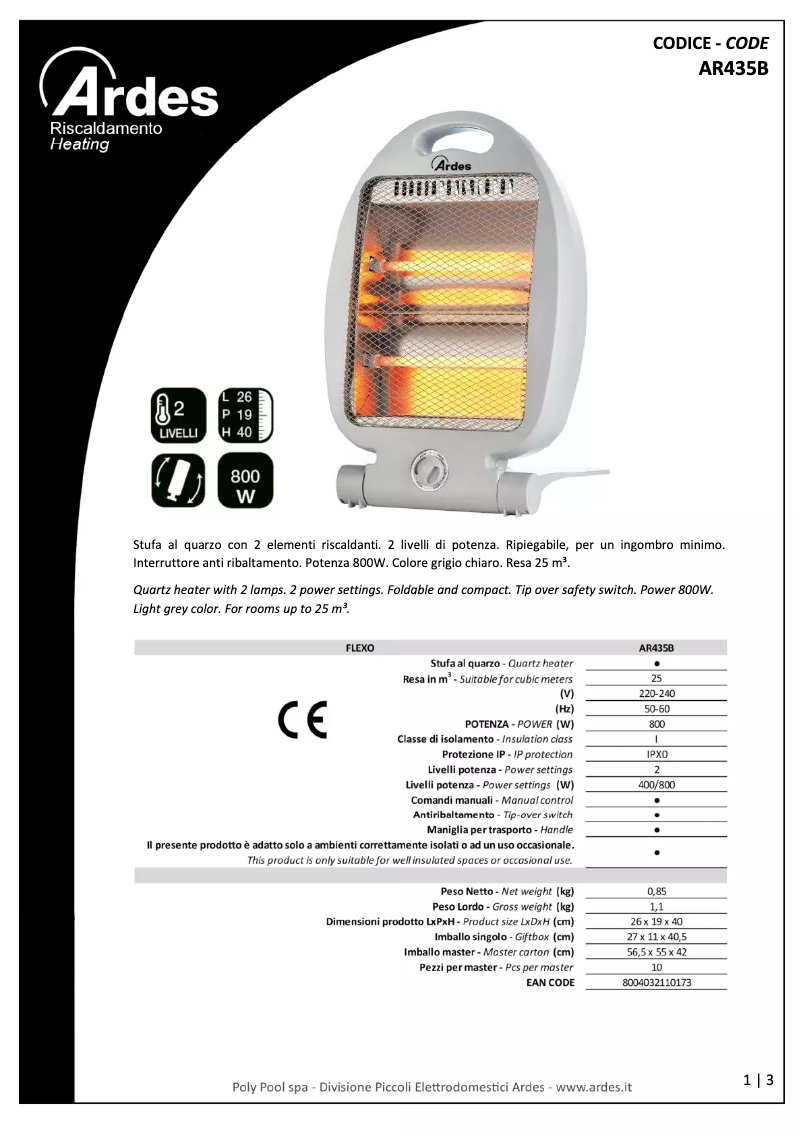 Página 1 del manual Ficha técnica Ardes AR435B