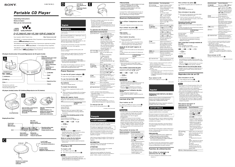 Imagen de la primera página del manual del dispositivo Discman D-EJ368CK