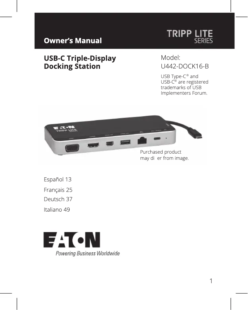 Imagen de la primera página del manual del dispositivo U442-DOCK16-B