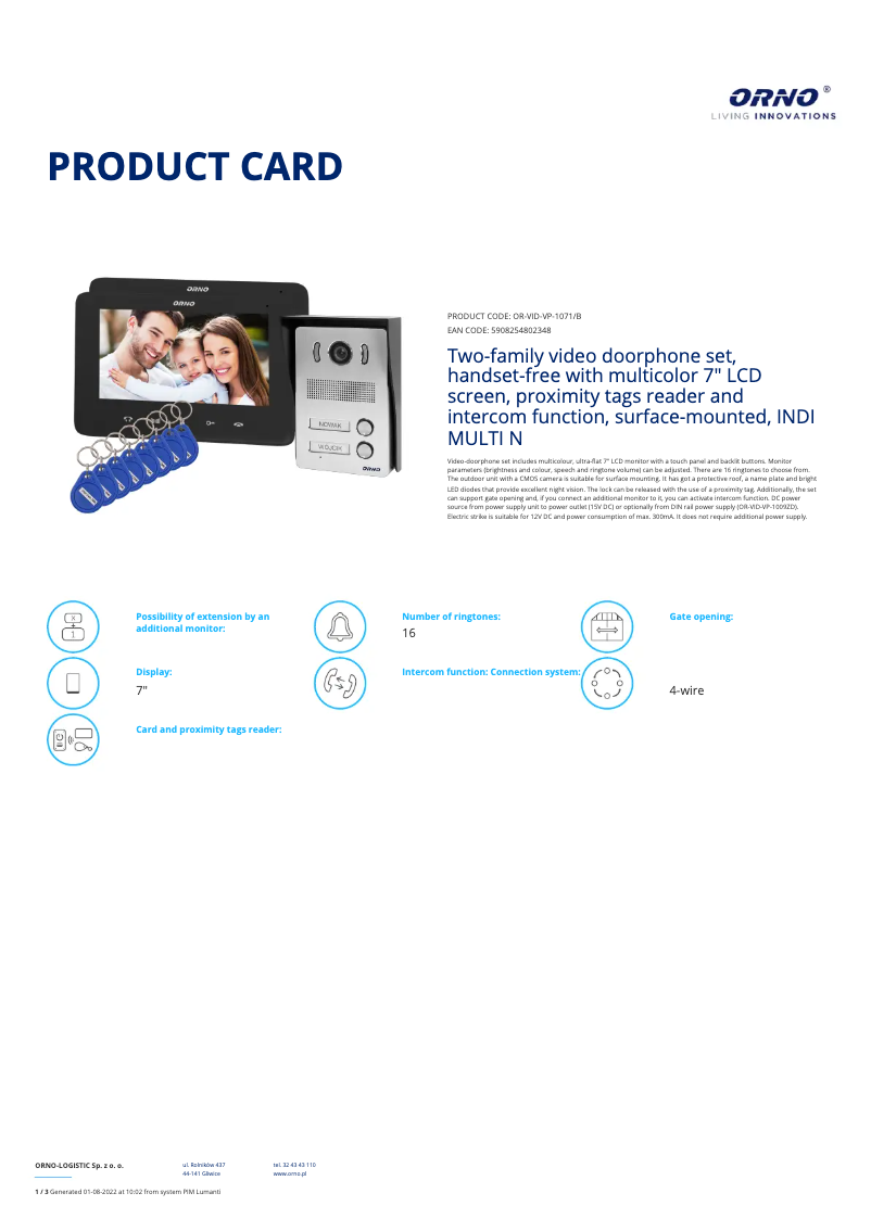 Página 1 del manual Ficha técnica ORNO OR-VID-VP-1071