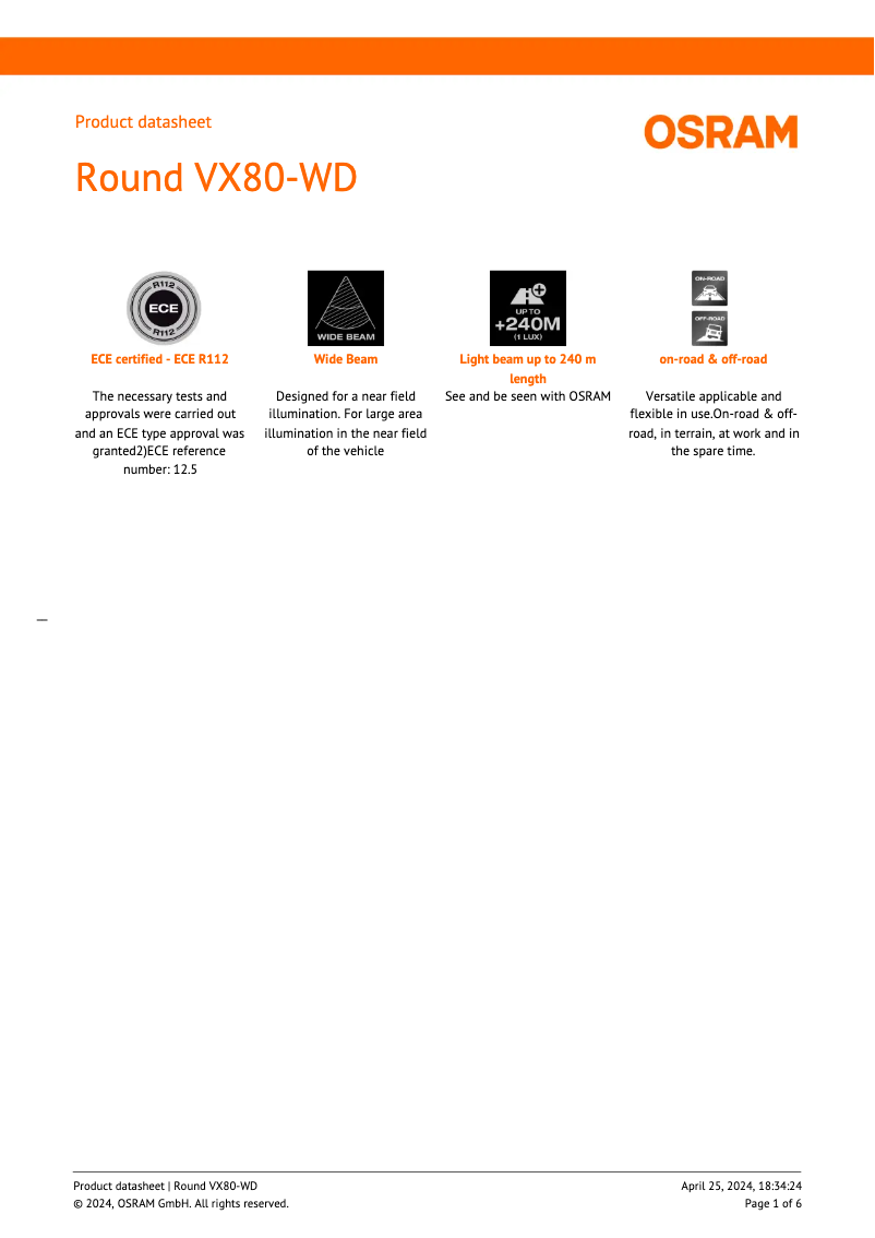 Página 1 del manual Ficha técnica Osram VX80-WD