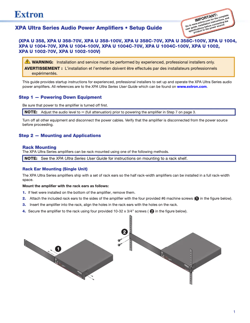 Imagen de la primera página del manual del dispositivo XPA U 1002
