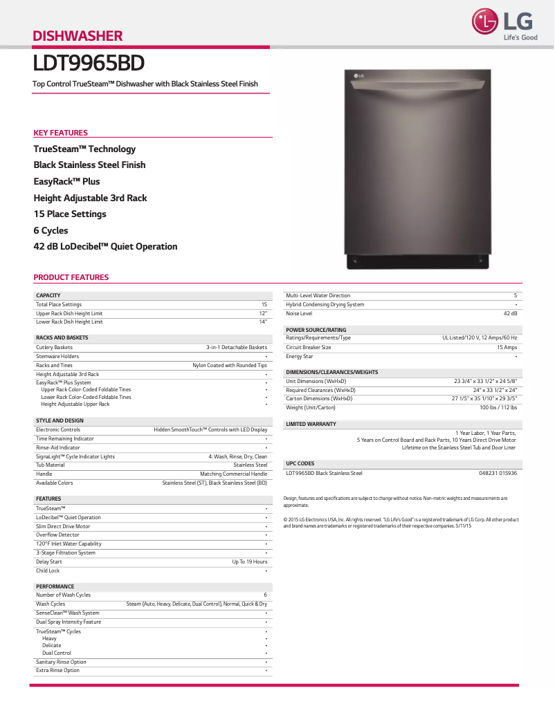 Página nº 1 - Ficha técnica LG LDT9965B