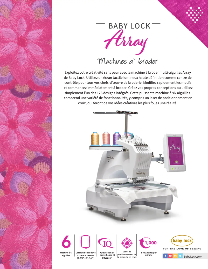 Página 1 del manual Ficha técnica Baby Lock Array