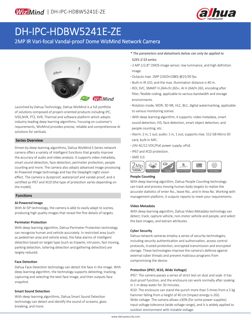 Página 1 del manual Ficha técnica Dahua Technology IPC-HDBW5241E-ZE