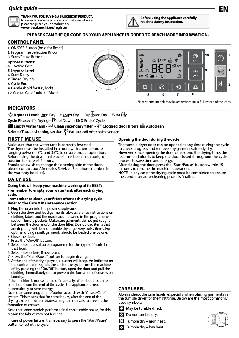Página 1 del manual Manual de usuario Bauknecht T M11 9X3EY DE