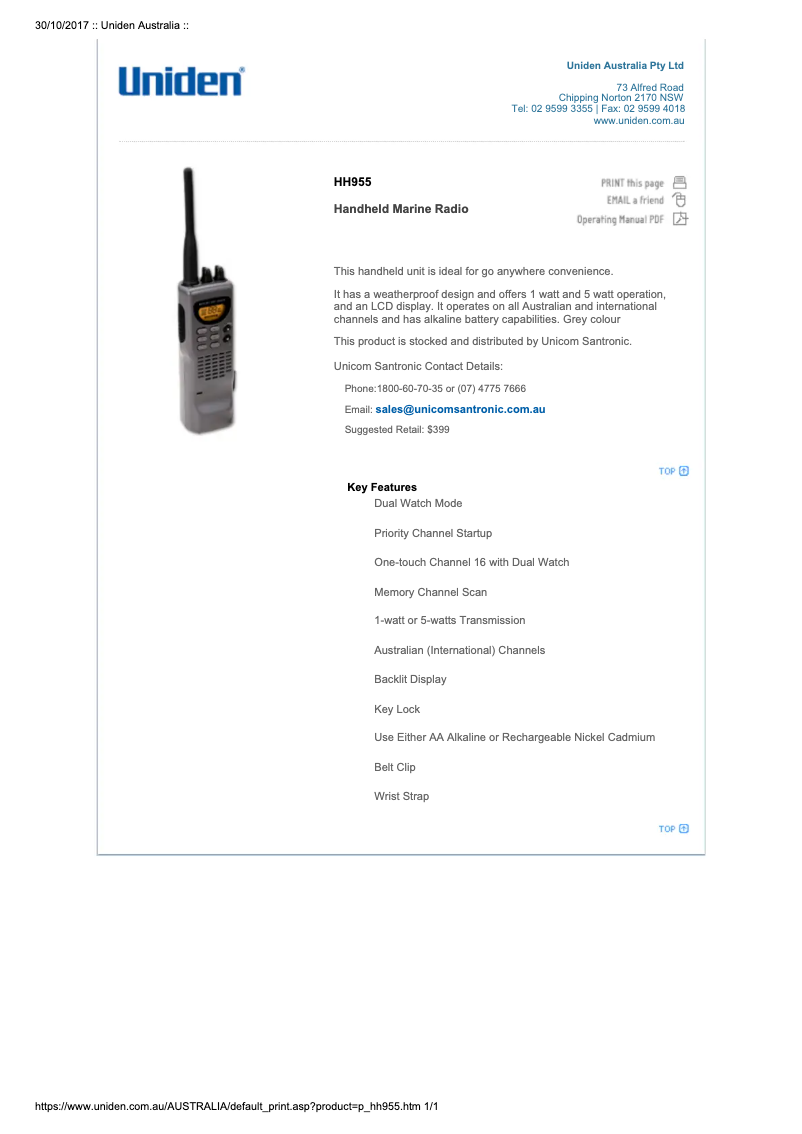 Imagen de la primera página del manual del dispositivo HH955