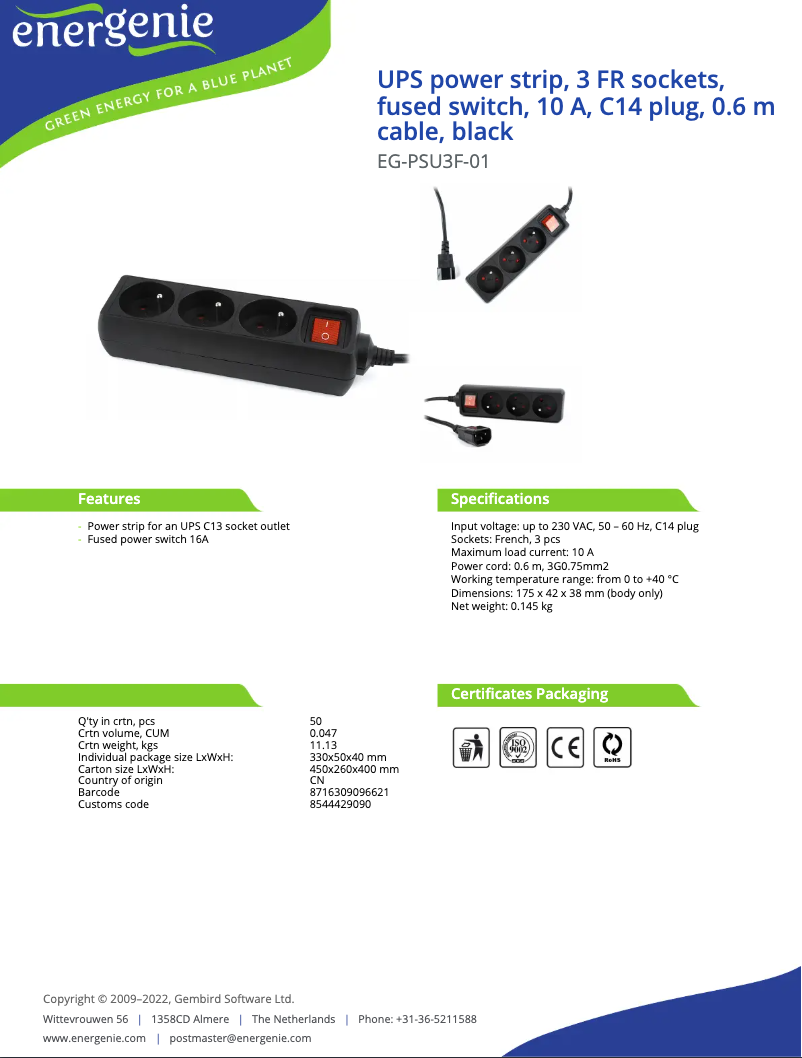 Página 1 del manual Manual de usuario EnerGenie EG-PSU3F-01