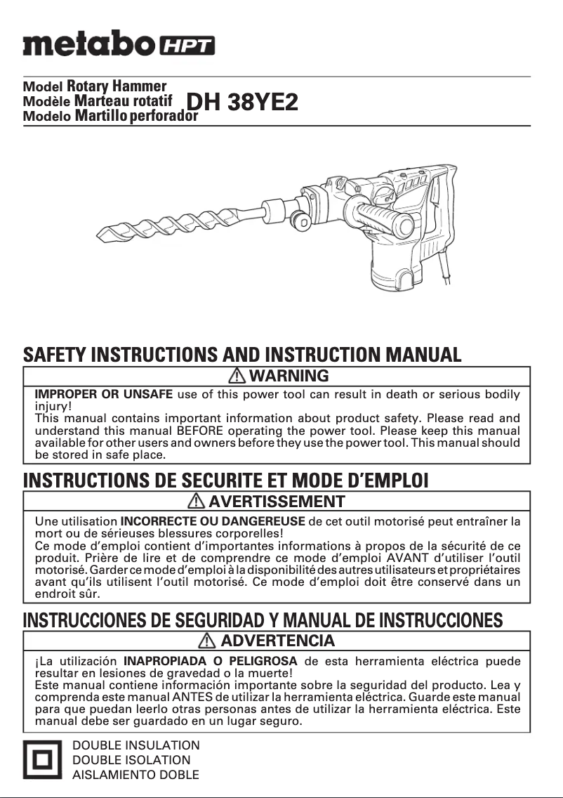 Página 1 del manual Manual de usuario Metabo DH 38YE2