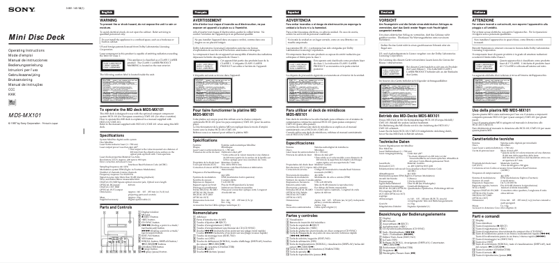 Imagen de la primera página del manual del dispositivo MDS-MX101