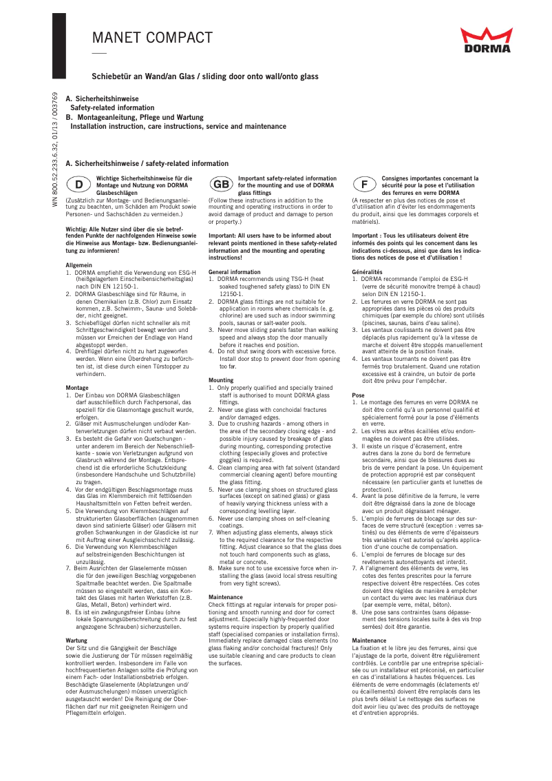 Página 1 del manual Manual de usuario Dormakaba Manet