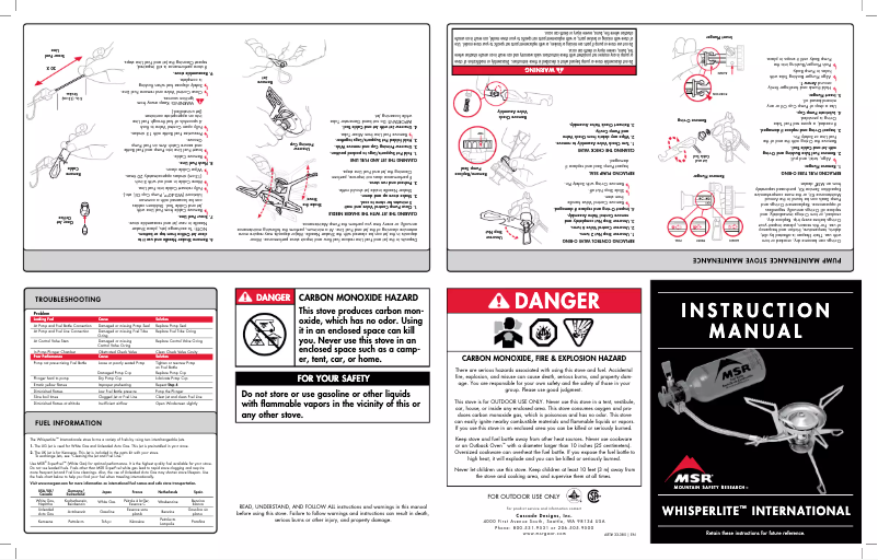 Imagen de la primera página del manual del dispositivo Whisperlite International
