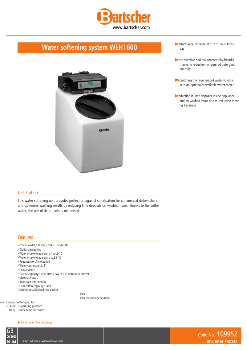 Página 1 del manual Manual de usuario Bartscher WEH1600