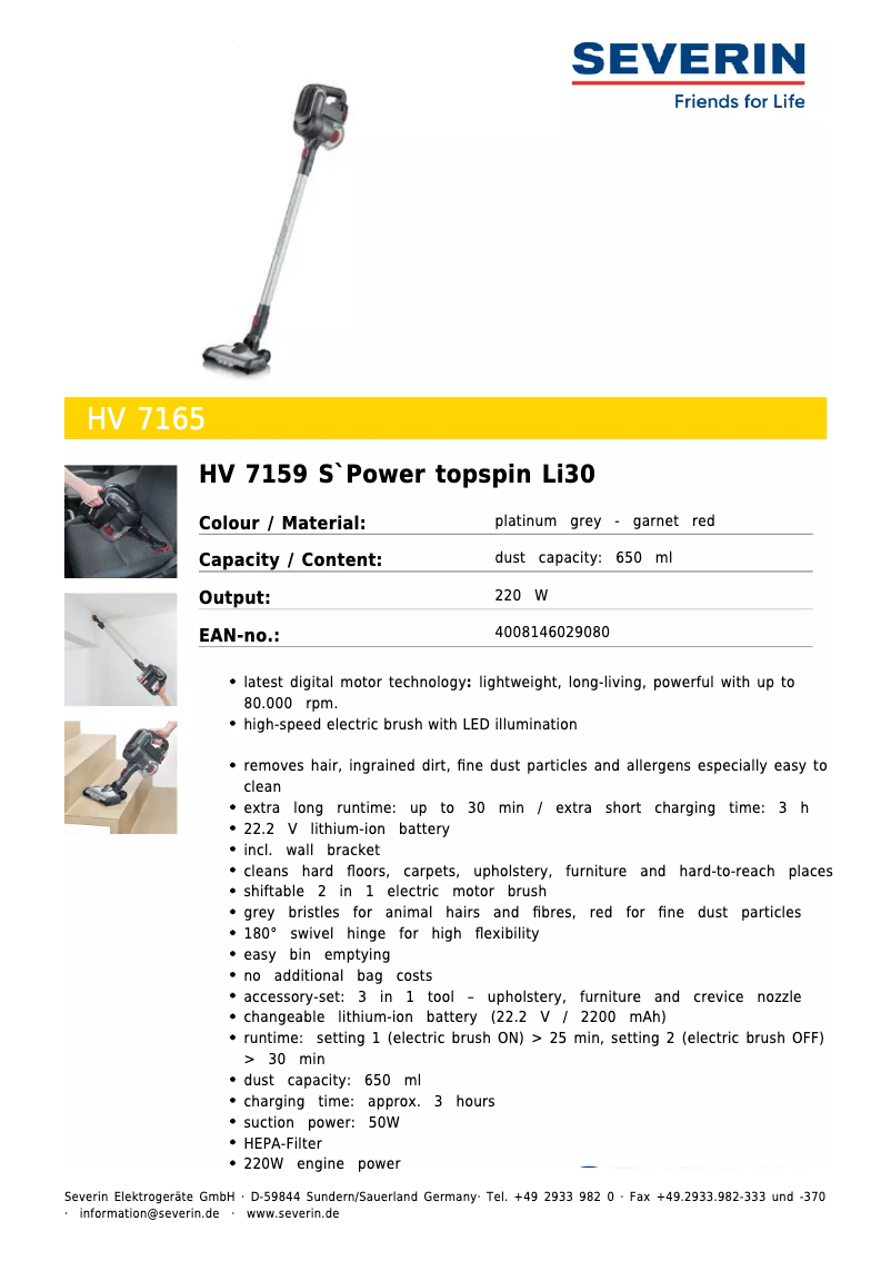 Imagen de la primera página del manual del dispositivo HV 7165
