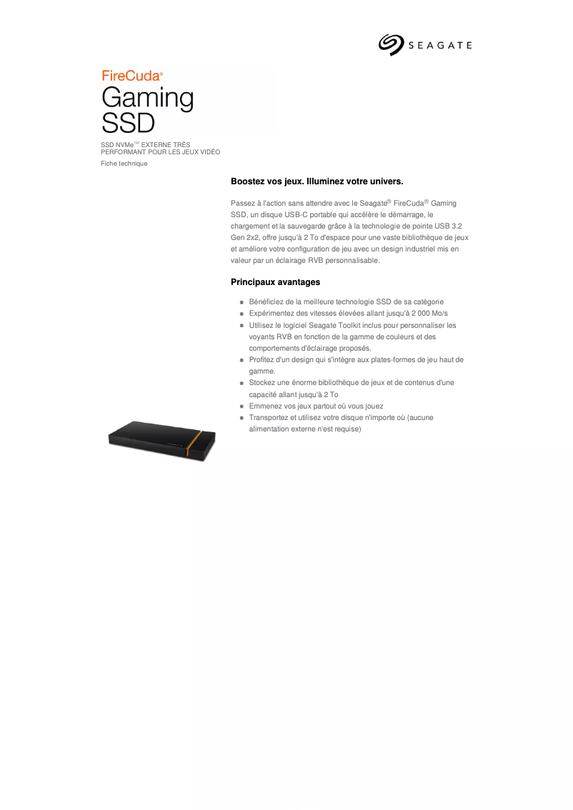 Imagen de la primera página del manual del dispositivo FireCuda Gaming SSD