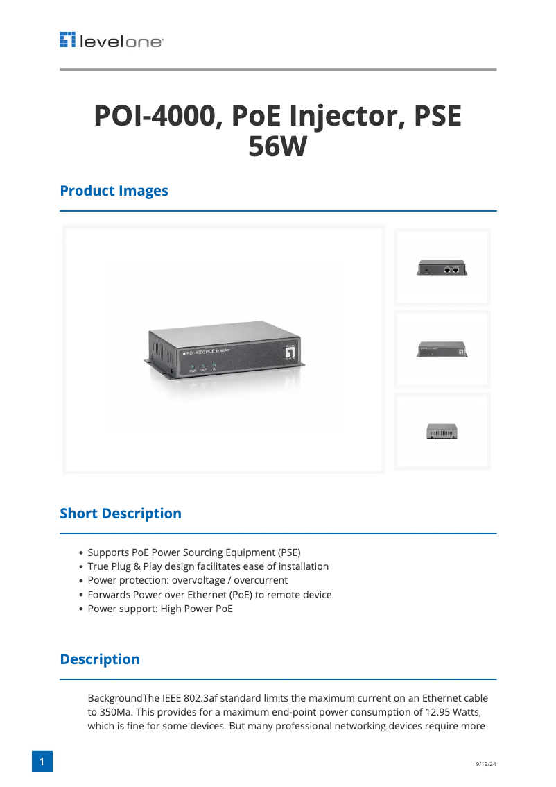 Imagen de la primera página del manual del dispositivo POI-4000