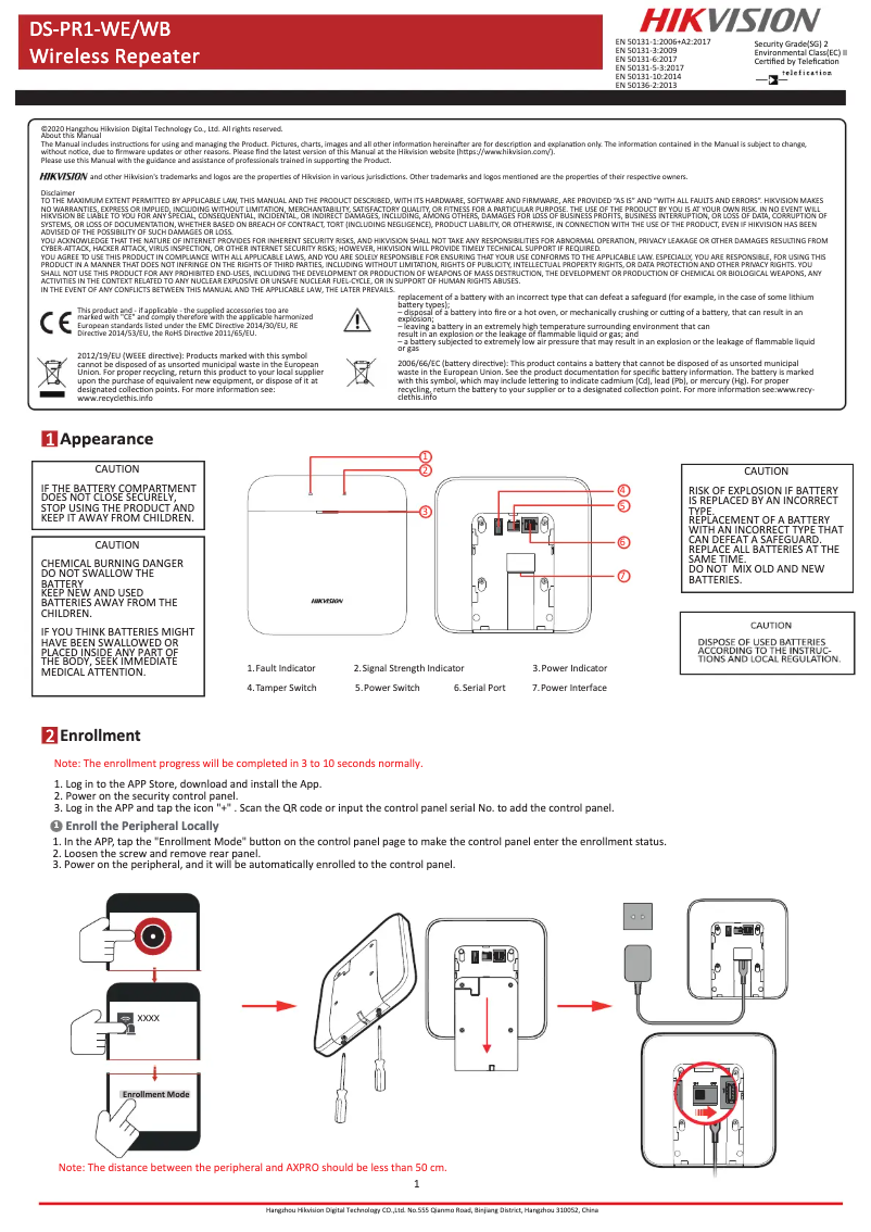 Página nº 1 - Manual de usuario Hikvision DS-PR1-WE
