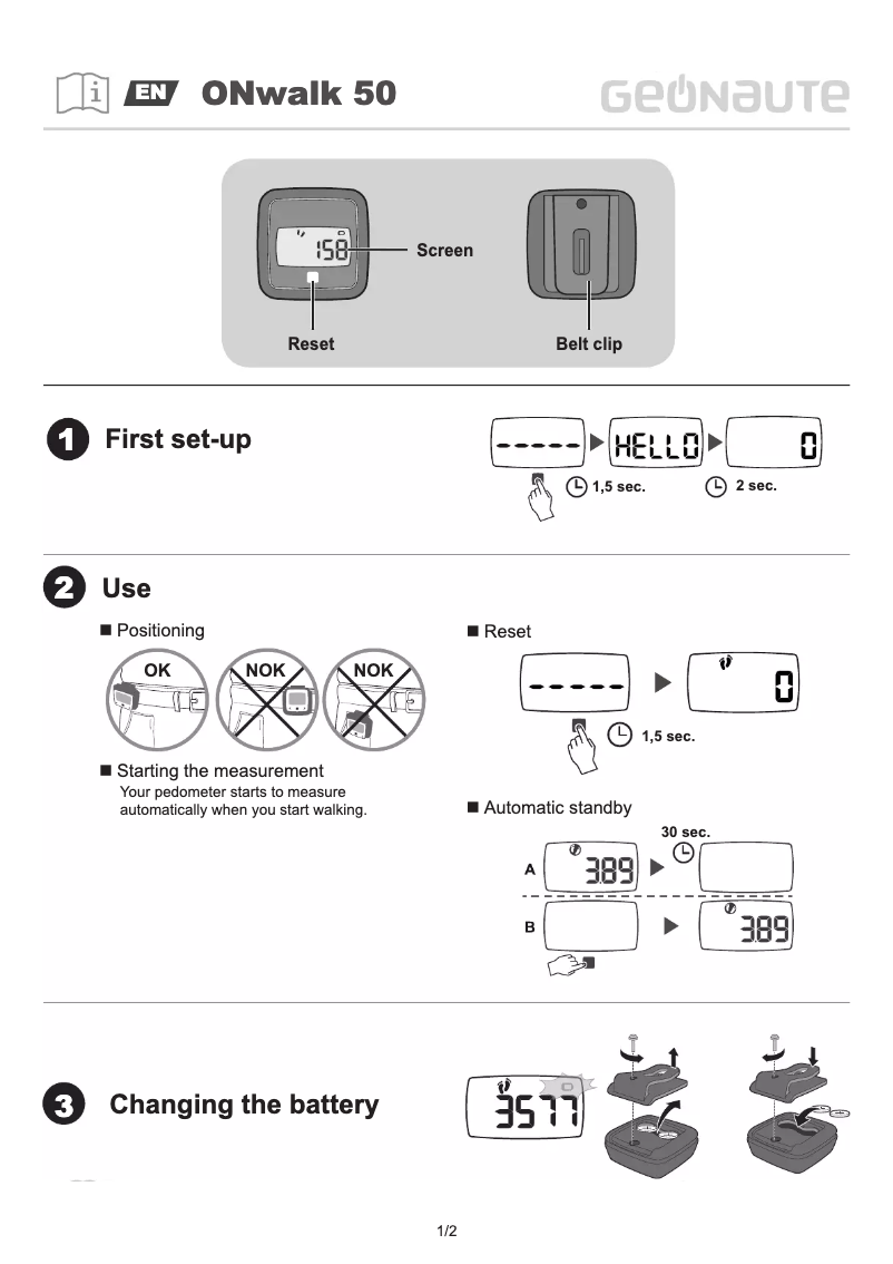 Imagen de la primera página del manual del dispositivo ONwalk 50
