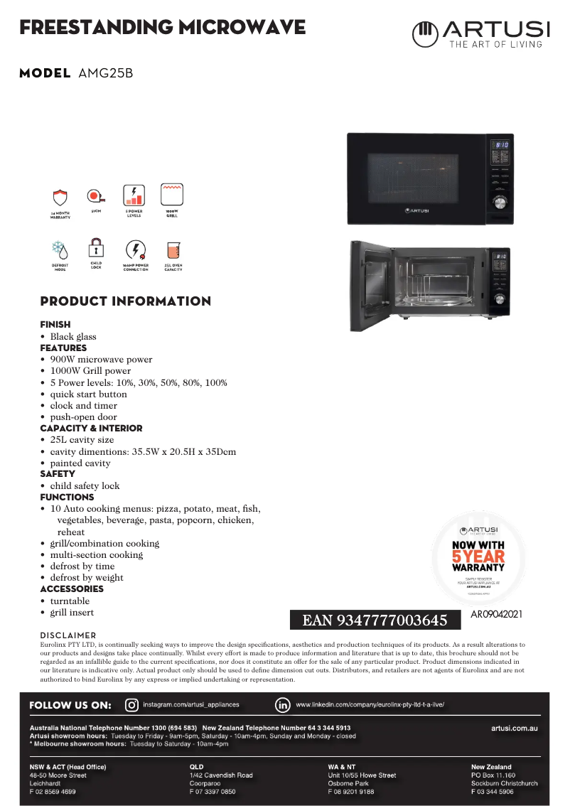 Página 1 del manual Ficha técnica Artusi AMG25B