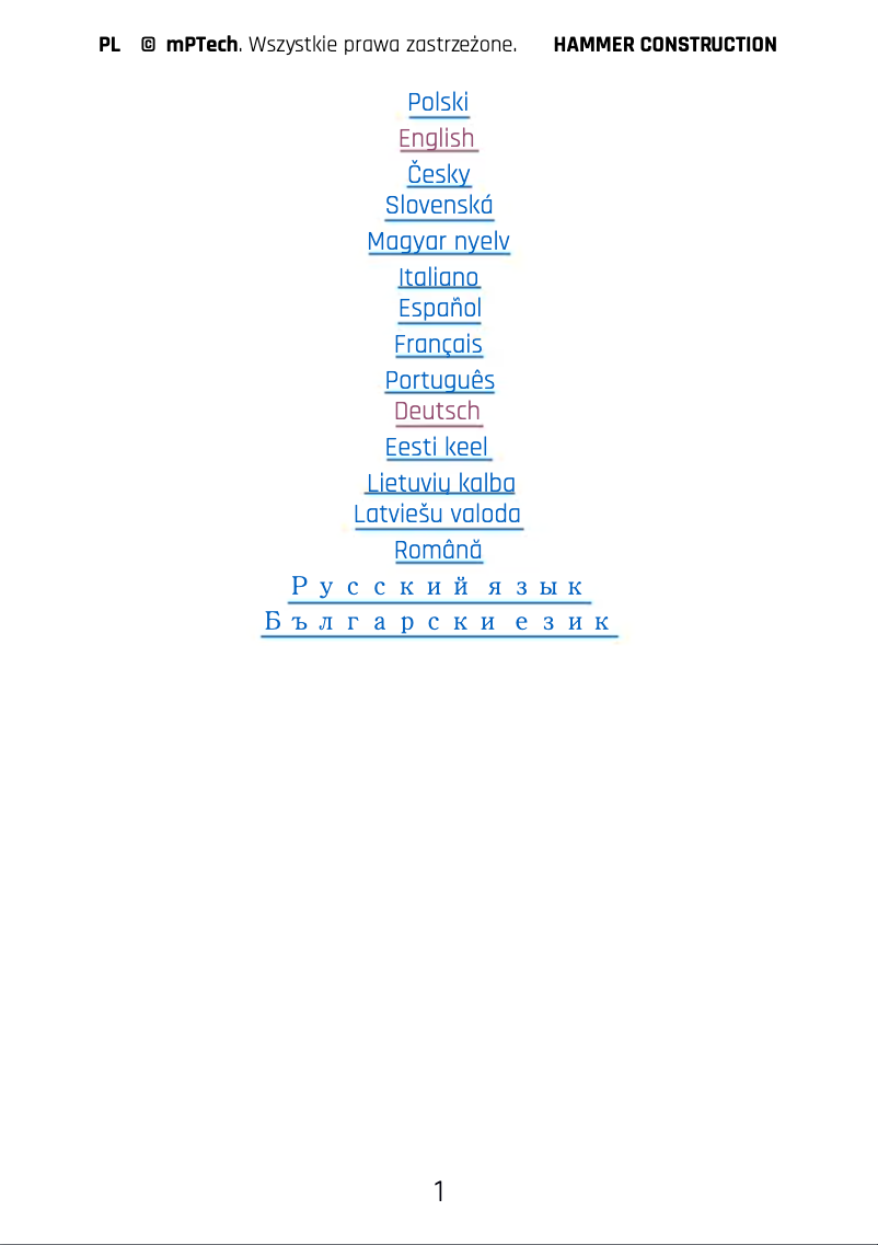 Página 1 del manual Manual de usuario Hammer Construction