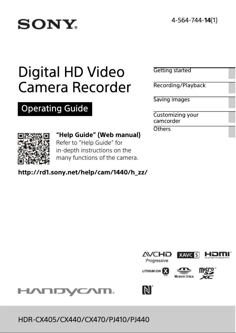 Imagen de la primera página del manual del dispositivo HDR-CX440
