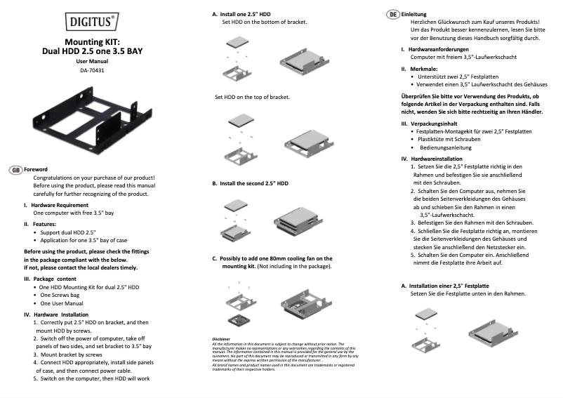 Imagen de la primera página del manual del dispositivo DA-70431