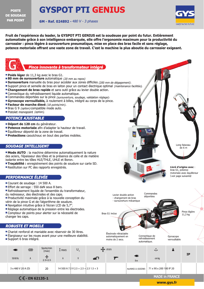 Página 1 del manual Ficha técnica GYS Gyspot Inverter Evolution Pti.G 480V
