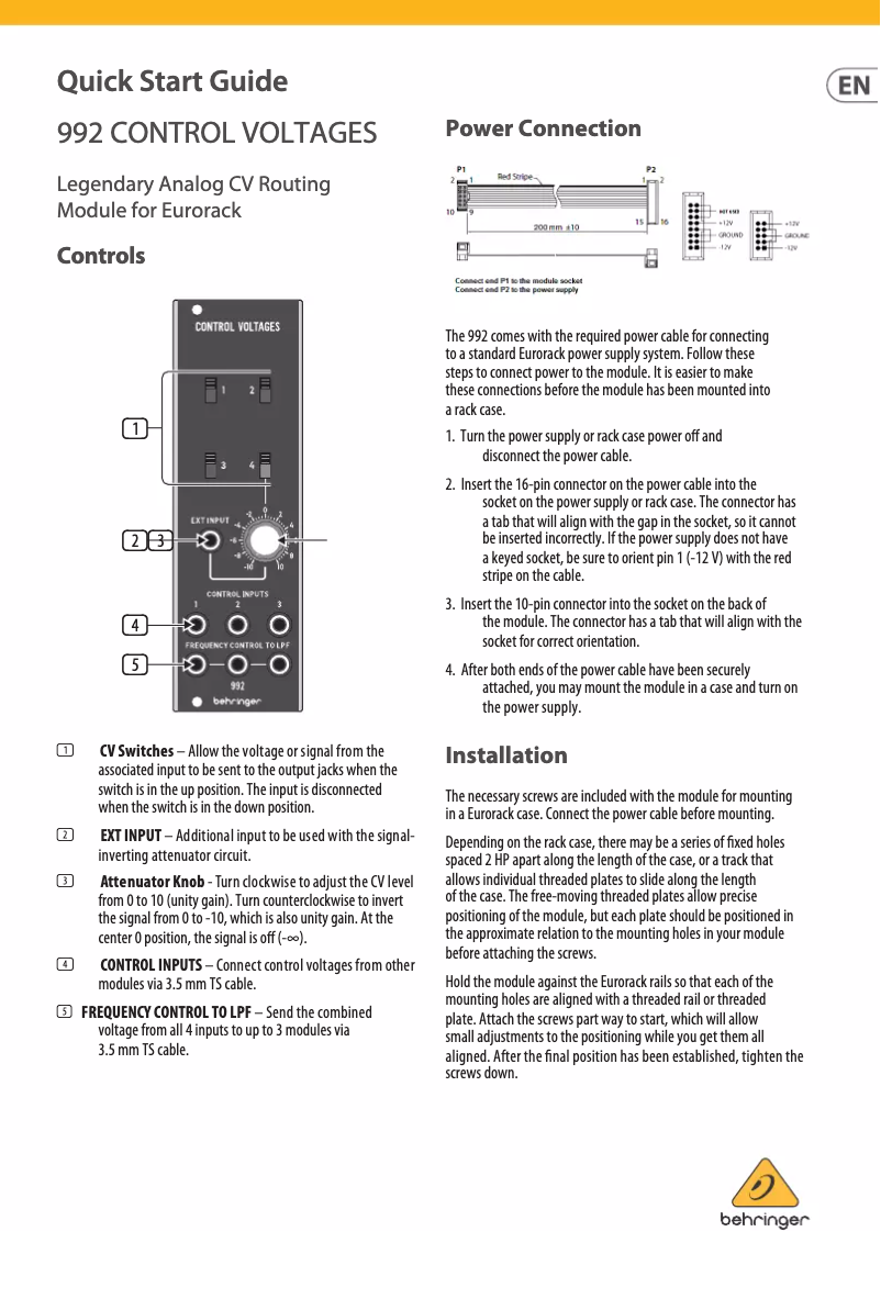 Página 1 del manual Manual de usuario Behringer 992