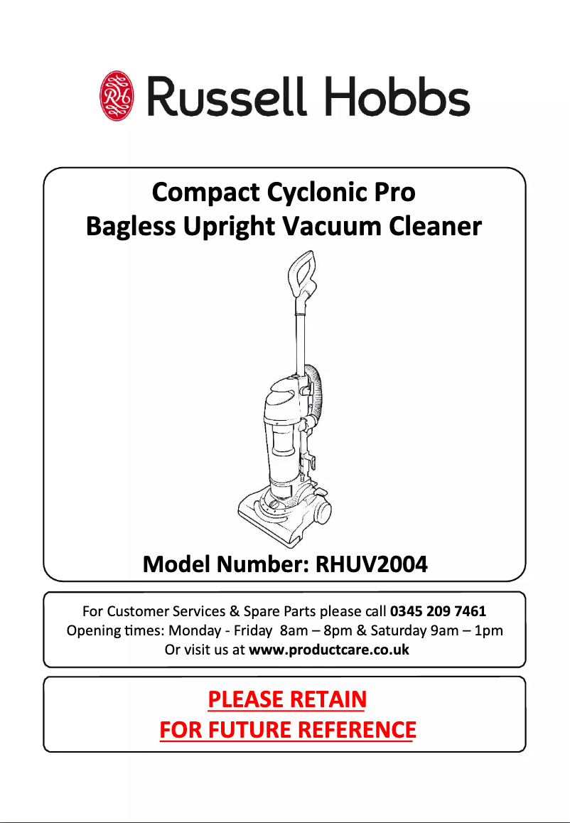 Imagen de la primera página del manual del dispositivo Compact Cyclonic Pro RHUV2004