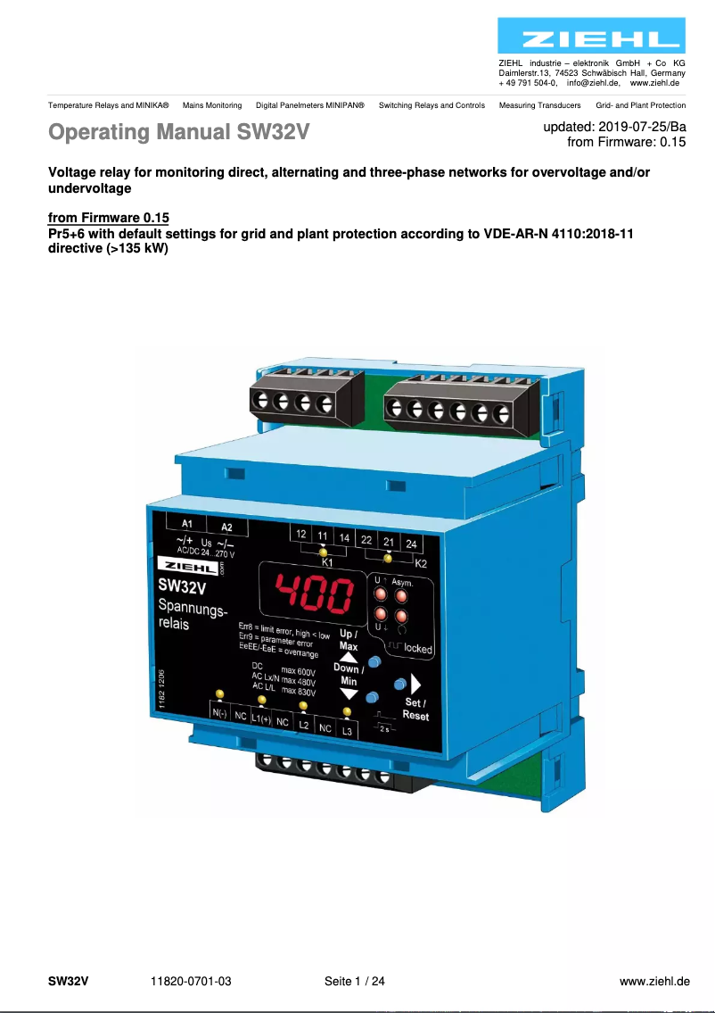 Imagen de la primera página del manual del dispositivo SW32V