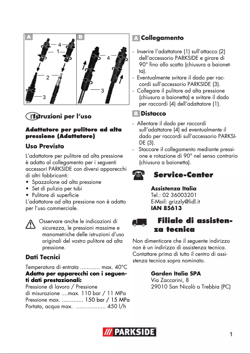 Página 1 del manual Manual de usuario Parkside IAN 85613