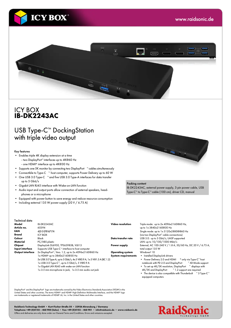 Página 1 del manual Ficha técnica Icy Box IB-DK2243AC