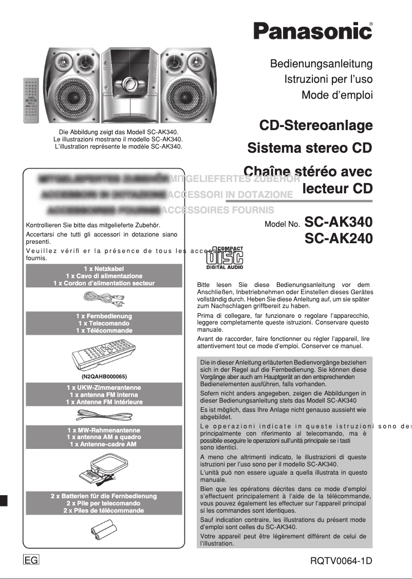 Página nº 1 - Manual de usuario Panasonic SC-AK240