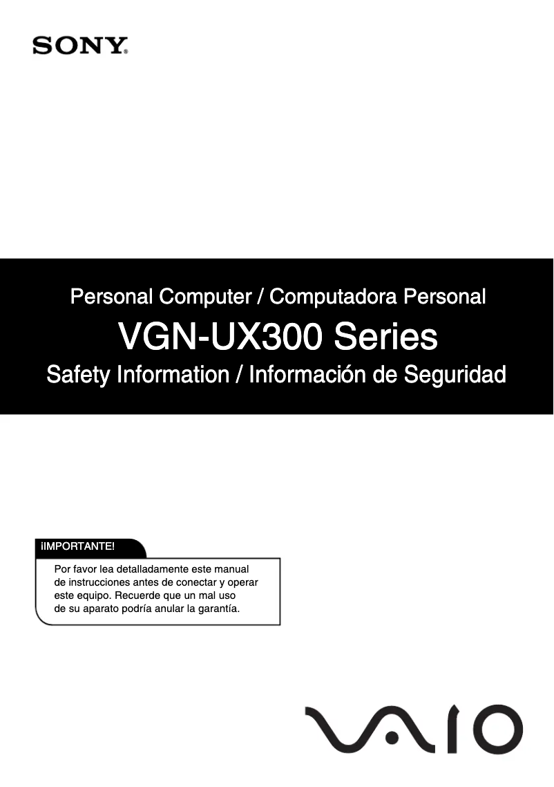 Imagen de la primera página del manual del dispositivo Vaio VGN-UX390N
