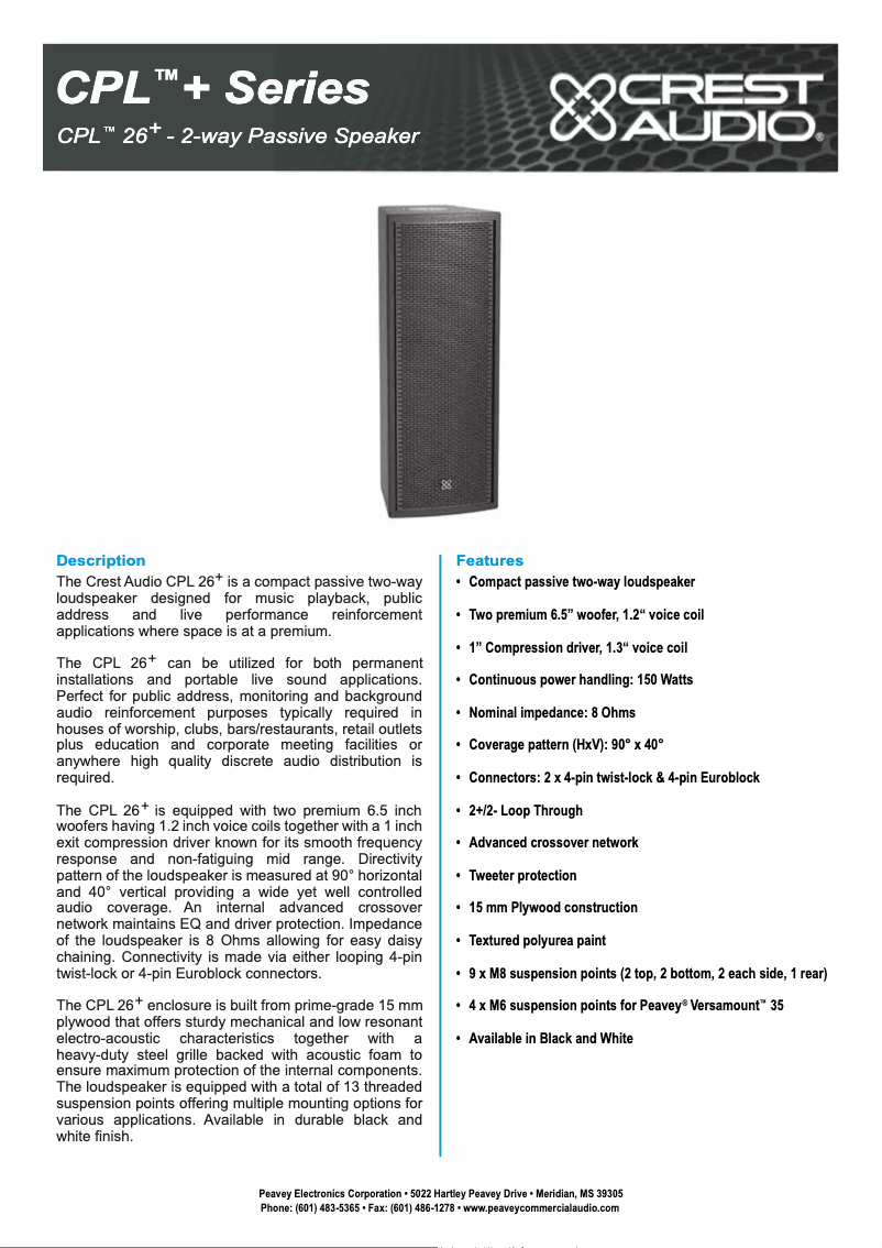 Página 1 del manual Ficha técnica Crest Audio CPL 26+