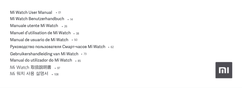 Imagen de la primera página del manual del dispositivo Mi Watch