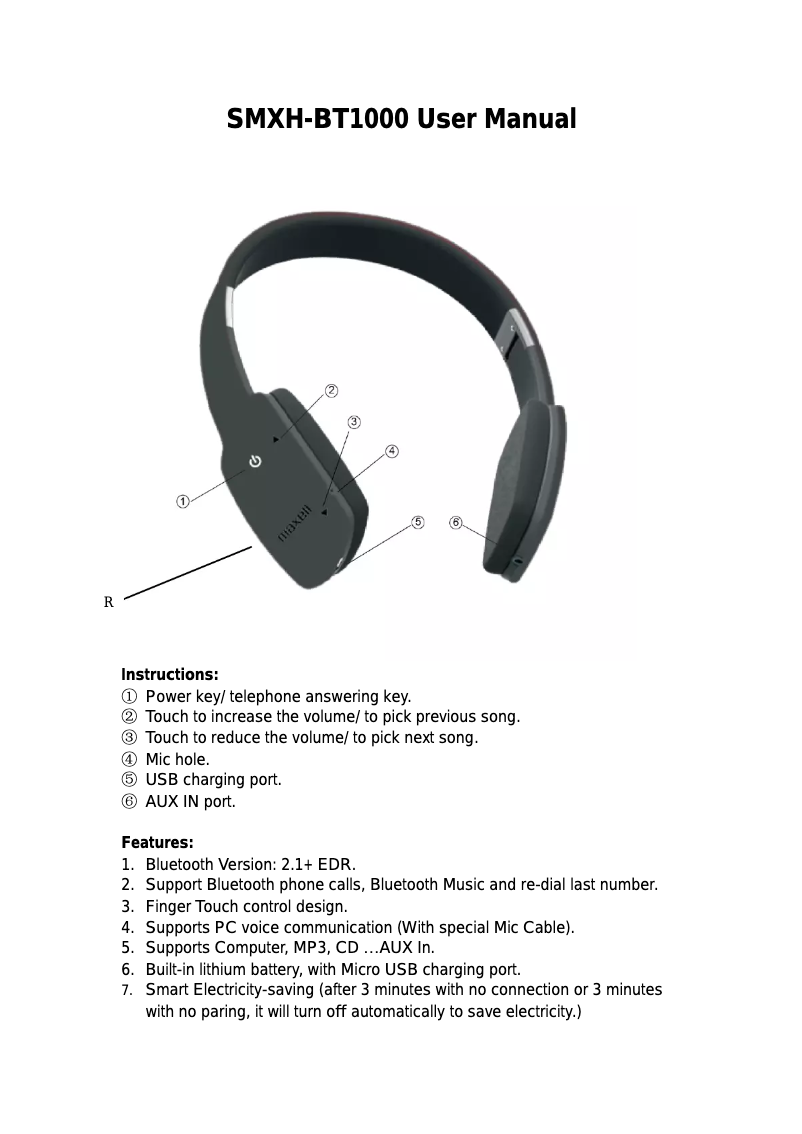 Imagen de la primera página del manual del dispositivo MXH-BT1000