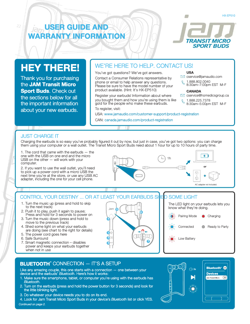 Página 1 del manual Manual de usuario Jam Micro Buds HX-EP510