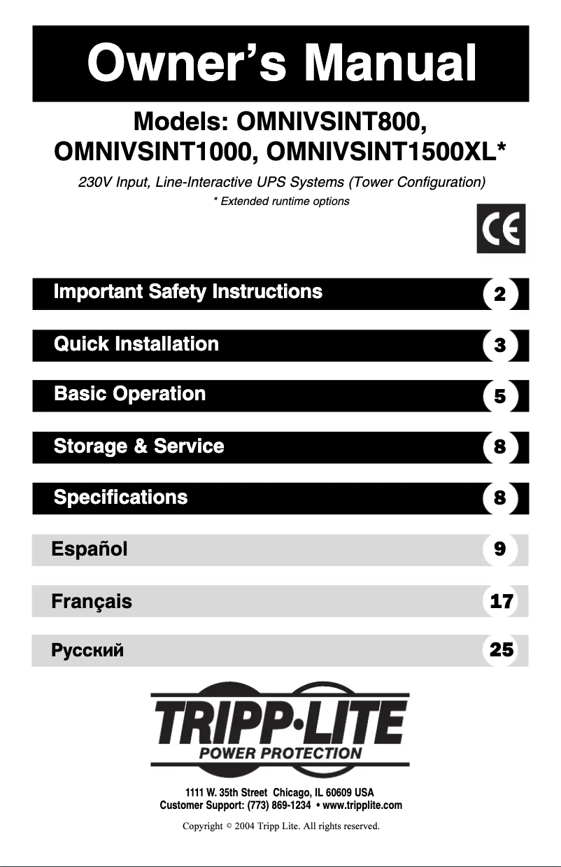 Página nº 1 - Manual de usuario Tripp Lite Omni VS