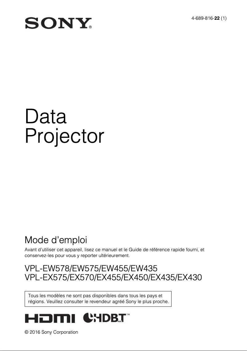 Imagen de la primera página del manual del dispositivo VPL-EX430