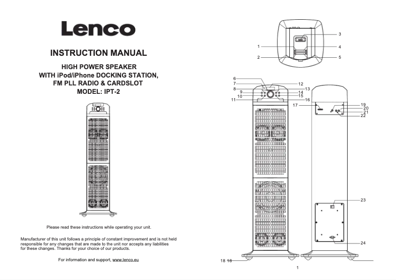 Página nº 1 - Manual de usuario Lenco IPT-2