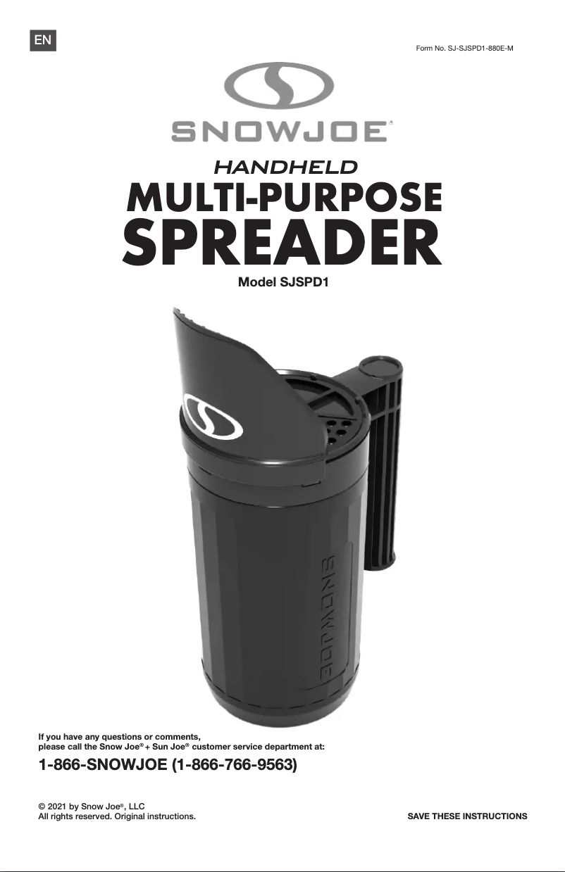 Página 1 del manual Manual de usuario Snow Joe SJSPD1