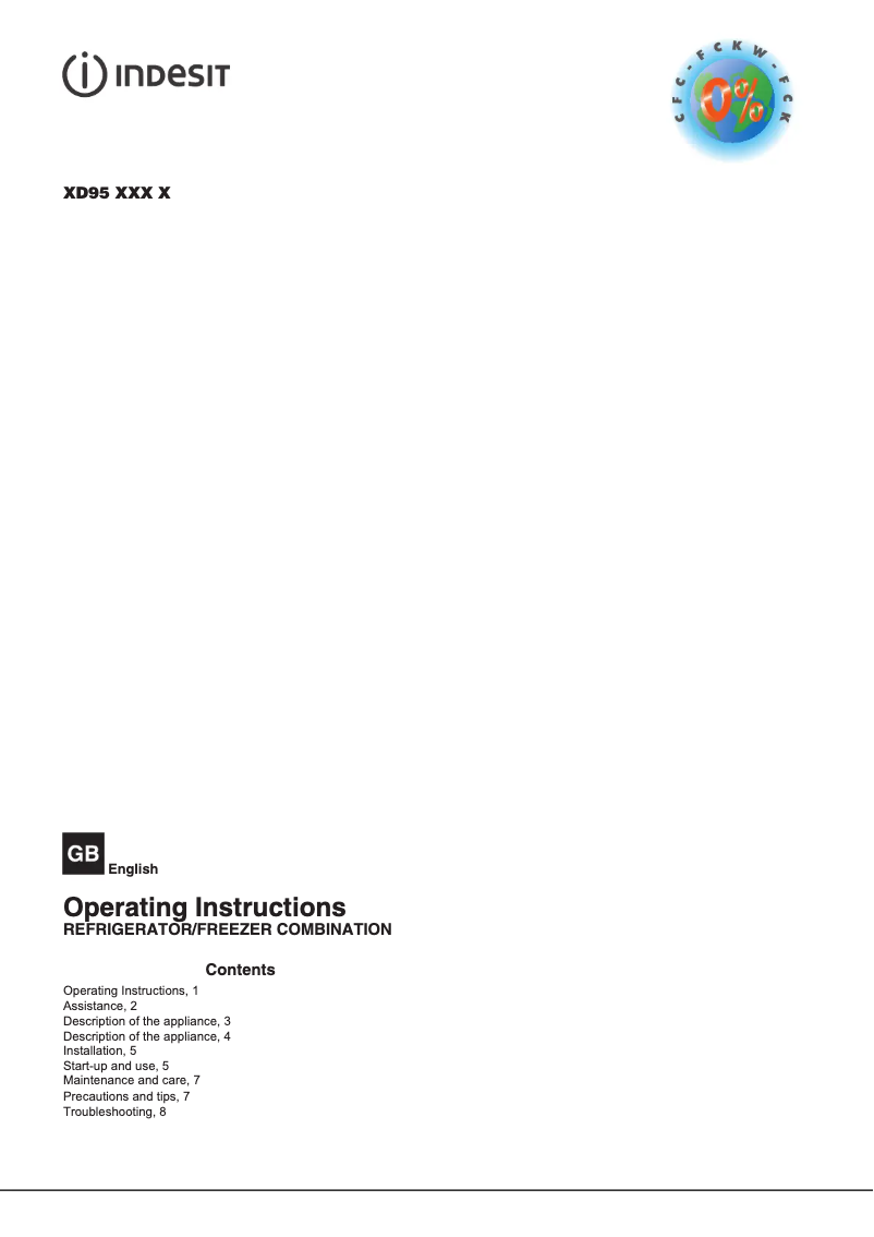 Imagen de la primera página del manual del dispositivo XD95 T1I W