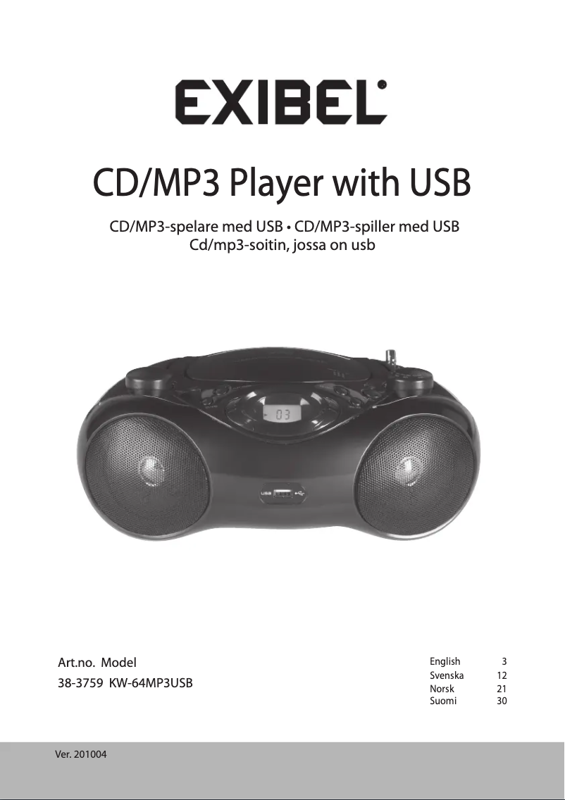 Imagen de la primera página del manual del dispositivo KW-64MP3USB
