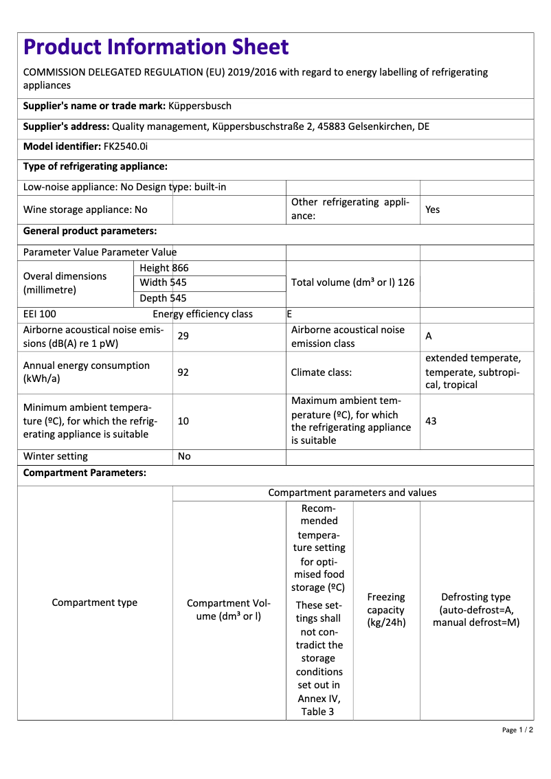 Página 1 del manual Etiqueta energética Küppersbusch FK2540.0i