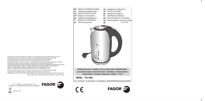 Página 1 del manual Manual de usuario Fagor TK-500