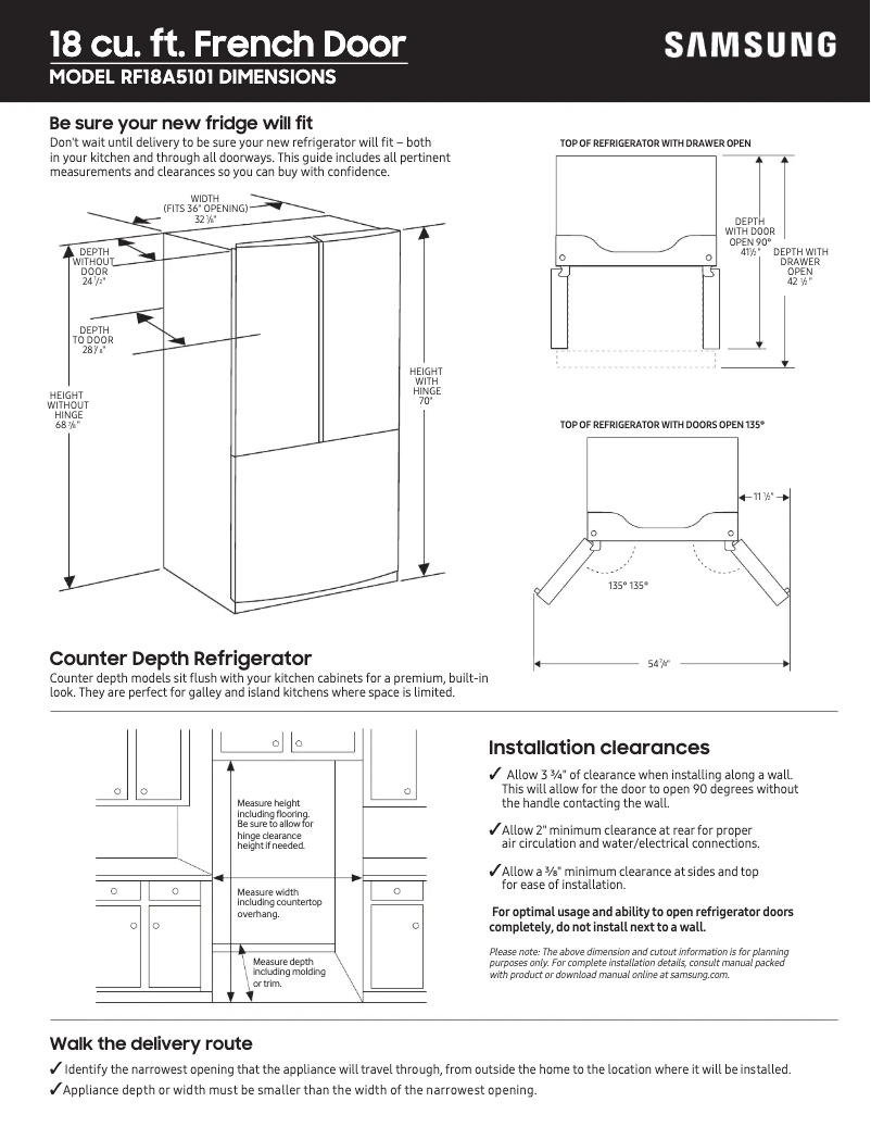 Página 1 del manual Guía de medición Samsung RF18A5101WW