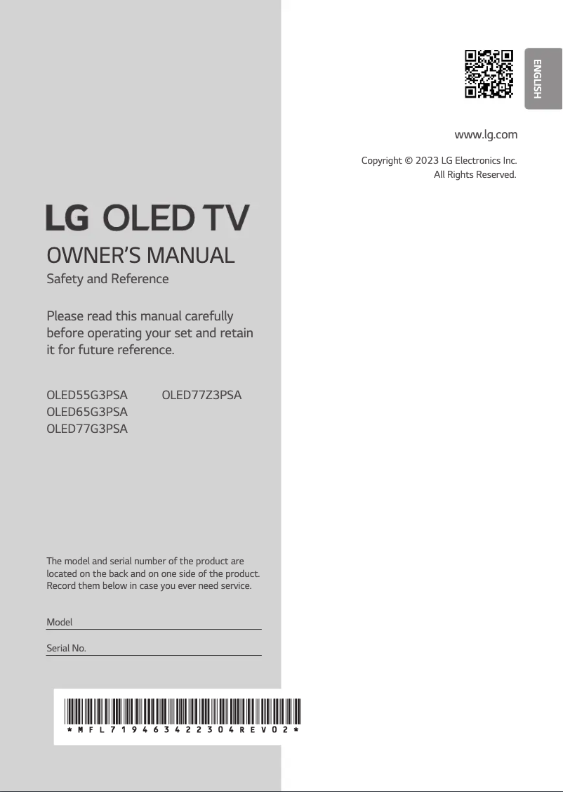 Imagen de la primera página del manual del dispositivo OLED65G3PSA