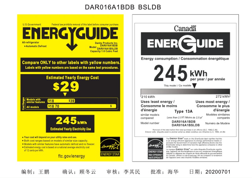 Página nº 1 - Etiqueta energética Danby DAR016A1BDB