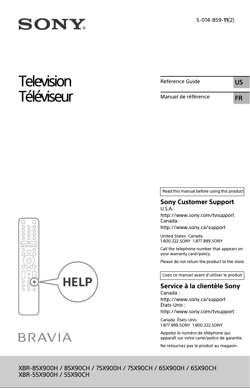 Imagen de la primera página del manual del dispositivo Bravia XBR-65X900H